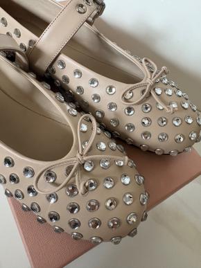 Miu Miu Nude Leather Crystal Studded Ballerina Flats 9