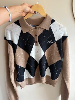 Prada Check Cashmere Polo Knit Jumper 2