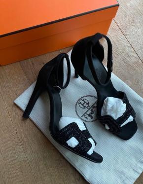 Hermes Black Suede Joy 105 Rhinestone Ankle Strap Pumps  37.5 2