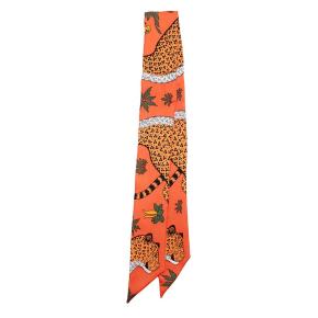 Hermès Paris Silk Twilly / Scarf – Jungle Leopard Print (Orange) 2