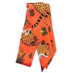 Hermès Paris Silk Twilly / Scarf – Jungle Leopard Print (Orange) 4