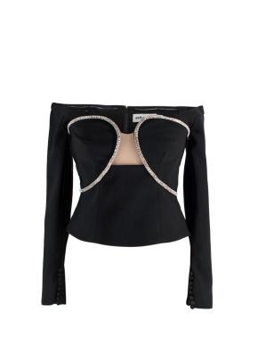 Self-Portrait Black Embellished Off-Shoulder Top & Mini Skirt Set 2