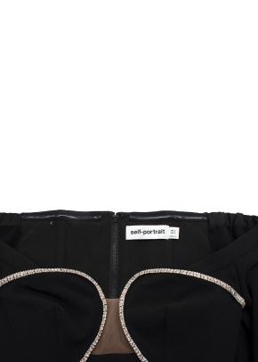 Self-Portrait Black Embellished Off-Shoulder Top & Mini Skirt Set 5