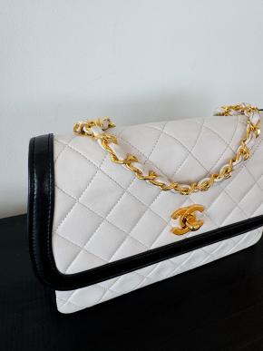 Chanel Vintage Black And White Matelasse Shoulder Bag 8