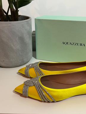 Aquazurra Yellow Satin Gatsby Ballet Pumps 2