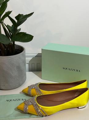 Aquazurra Yellow Satin Gatsby Ballet Pumps 7
