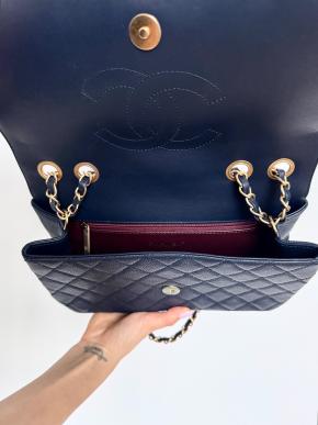 Chanel Navy Blue Medium Flap Quilted Caviar Bag 6
