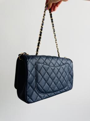 Chanel Navy Blue Medium Flap Quilted Caviar Bag 2