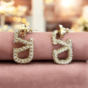 Valentino Crystal Embellished V Logo Earrings 5