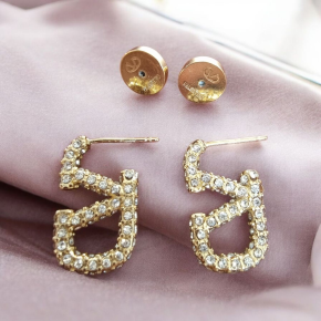 Valentino Crystal Embellished V Logo Earrings 4