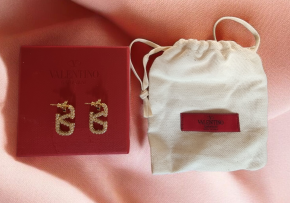 Valentino Crystal Embellished V Logo Earrings 7