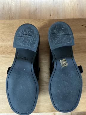 Prada Black Leather Circular Buckle Loafers 5