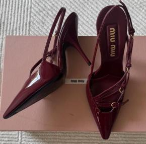 Miu Miu Strappy Burgundy Heeled Slingback Sandals 3