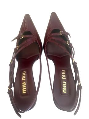Miu Miu Strappy Burgundy Heeled Slingback Sandals 4