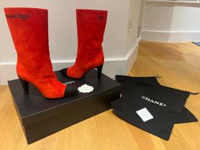 Chanel Red Suede Gabrielle Boots Size 38.5 7