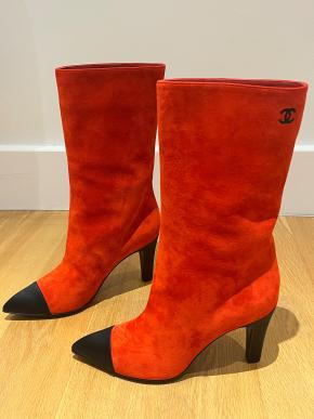 Chanel Red Suede Gabrielle Boots Size 38.5 24
