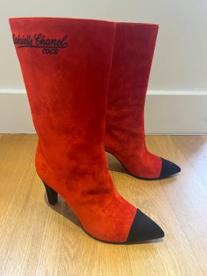 Chanel Red Suede Gabrielle Boots Size 38.5 2