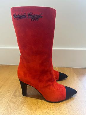 Chanel Red Suede Gabrielle Boots Size 38.5 3