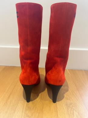 Chanel Red Suede Gabrielle Boots Size 38.5 4
