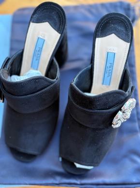 Prada Embellished Black Suede Heeled Mules 5