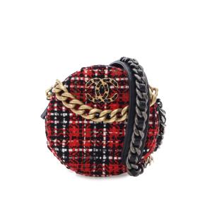 Chanel Red Tweed 19 Round Clutch with Chain 2