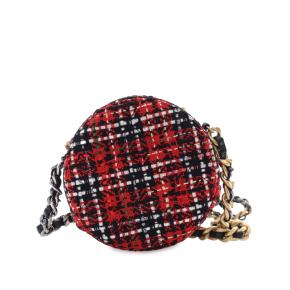 Chanel Red Tweed 19 Round Clutch with Chain 3