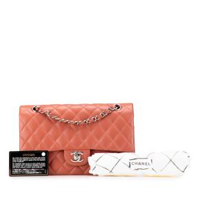 Chanel Quilted Orange Medium Classic Lambskin Double Flap 10