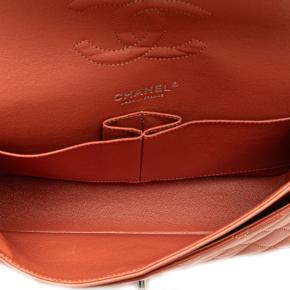 Chanel Quilted Orange Medium Classic Lambskin Double Flap 4