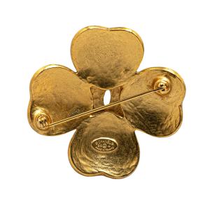 Chanel Gold Plated CC Clover Brooch 2