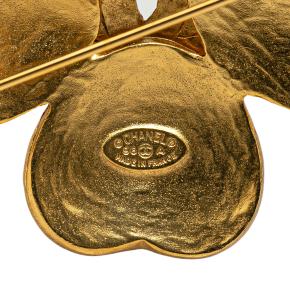 Chanel Gold Plated CC Clover Brooch 3