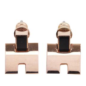 Hermes Rose Gold Plated Enamel Eileen Push Back Earrings 2