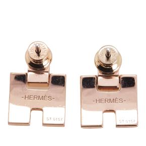 Hermes Rose Gold Plated Enamel Eileen Push Back Earrings 3