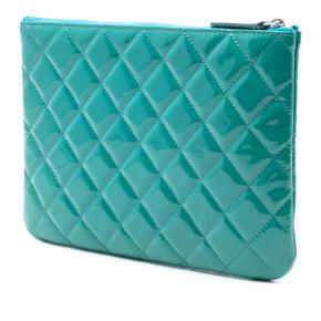 Chanel Small Turquoise Quilted Patent O Case Clutch 2