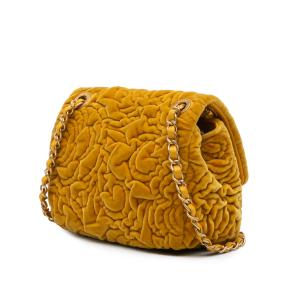 Chanel Mustard Mini Square Velvet Camellia Embossed Flap 2