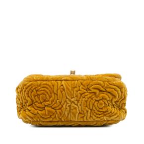 Chanel Mustard Mini Square Velvet Camellia Embossed Flap 3