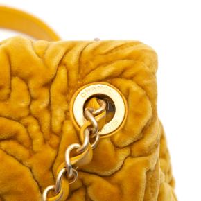 Chanel Mustard Mini Square Velvet Camellia Embossed Flap 9