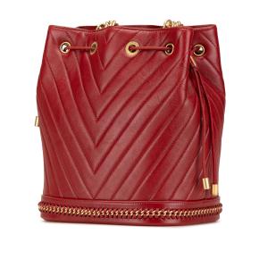 Chanel Red Lambskin Paris Cosmopolite Medium Chevron Bucket Bag 2