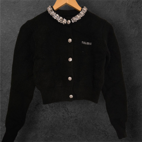 Miu Miu Embellished Black Wool Short Cardigan 2