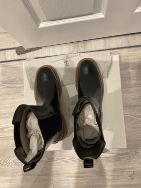 Brunello Cucinelli Black Leather Ankle Boots 8