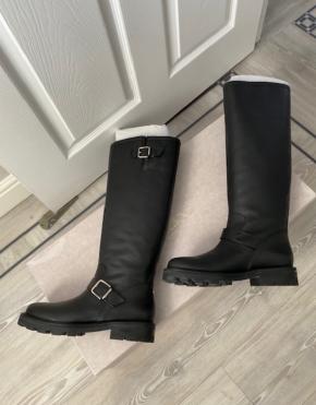 Jimmy Choo Tall Black Leather Biker lI Boots 7