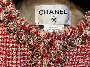 Chanel Red Collarless Tweed Jacket 4