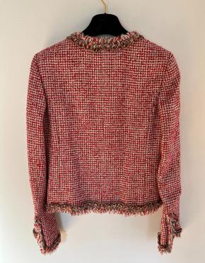 Chanel Red Collarless Tweed Jacket 2