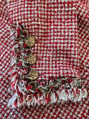 Chanel Red Collarless Tweed Jacket 6