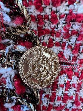 Chanel Red Collarless Tweed Jacket 9