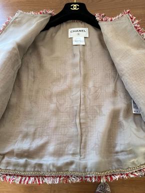 Chanel Red Collarless Tweed Jacket 3