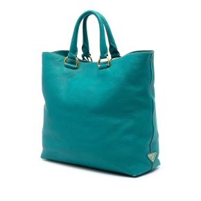 Prada Teal Vitello Daino Canapa Logo Open Convertible Tote 2