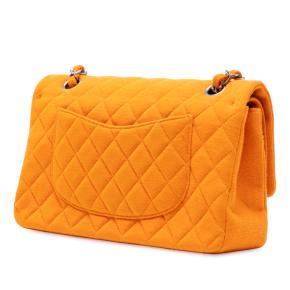 Chanel Orange Jersey Medium Classic Jersey Double Flap 2