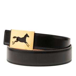 Hermes Black Leather Box Calf Horse Buckle Belt 85cms 2