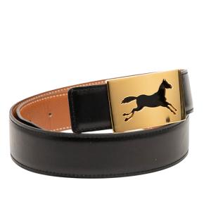 Hermes Black Leather Box Calf Horse Buckle Belt 85cms 3
