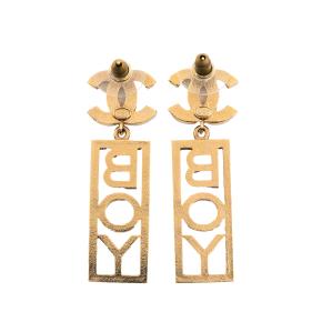 Chanel Boy CC Gold Plated And Rhinestone Earrings 5cms 2